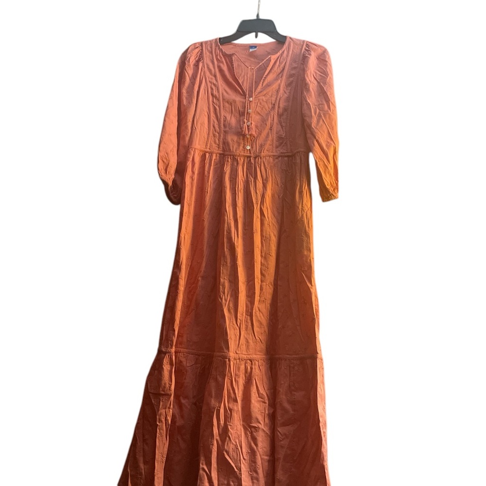 Rusty Orange 3/4 Sleeve V-Neck Sundress